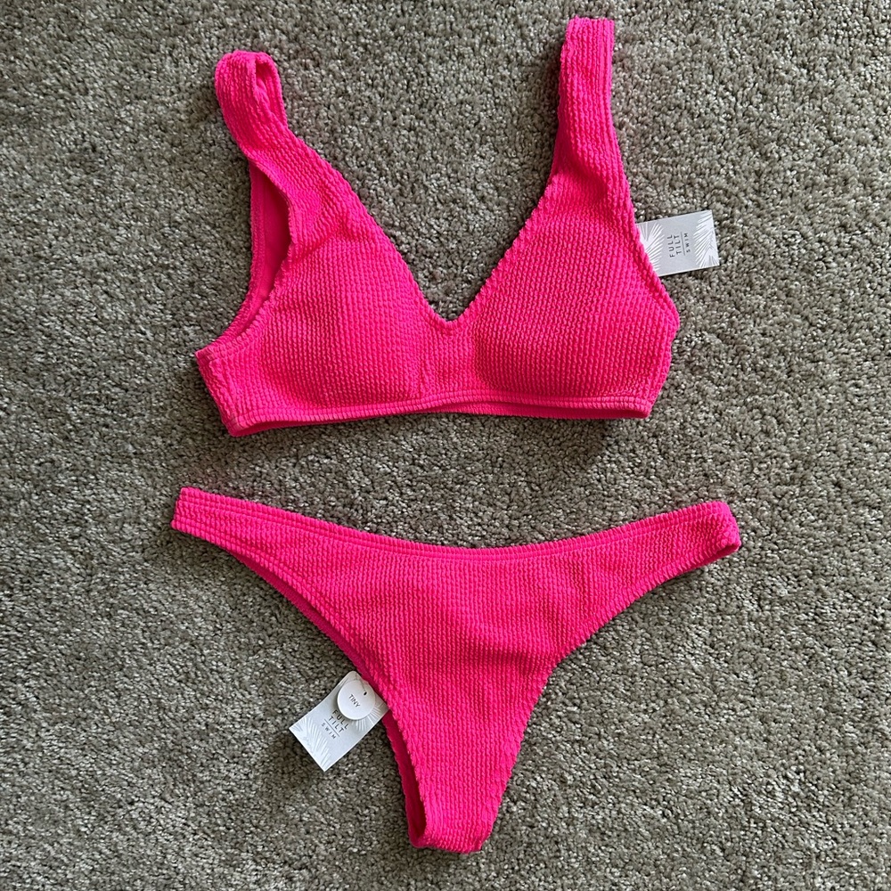 Pink Ribbed Full Tilt Bikini Set